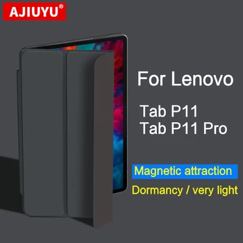 AJIUYU Kılıf Için Lenovo Tab P11 Pro 11.5 11 Artı Tablet PU Akıllı Kabuk Standı Kapak TB-J706F 606F 607F Güçlü Manyetik Adsorpsiyon