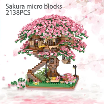 Mini Sakura Ağacı Ev Blokları Elmas Japon Sokak Görünümü Kiraz Çiçeği Fırıldak Ev Modeli Oyuncaklar Mikro Tuğla Doğum Günü Hediyeleri