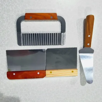 Manuel Sabun Kesiciler DIY Sabun Dalga Bıçak Ahşap Saplı Düz Bıçak Spatula Fransız Kızartma Kesme Aletleri 4 Çeşit İsteğe Bağlı