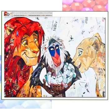 Disney Karikatür Film Aslan Kral 5D Elmas Boyama Simba ve Arkadaşı Nakış Tam Kare / Yuvarlak Mozaik Duvar Dekorasyon Hediye
