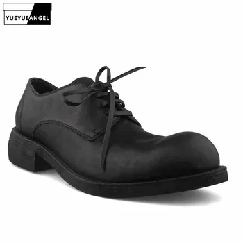 El yapımı Yuvarlak Ayak Eski Erkek Elbise Ayakkabı Lace Up Çalışma Ofisi Hakiki deri ayakkabı Tasarımcısı Beyaz Rahat Erkek platform ayakkabılar