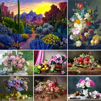 Manzara Çiçekler Önceden Basılmış 11CT Çapraz Dikiş Nakış Kiti İğne Boyama El İşi El Sanatları Tasarım Mulina Odası Dekor