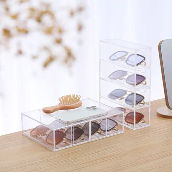 Güneş gözlüğü saklama kutusu 4 Temizle Bölünmüş Çekmeceli Gözlük Kozmetik masa üstü ekran Organizatör Tutucu Kullanımı Yatay