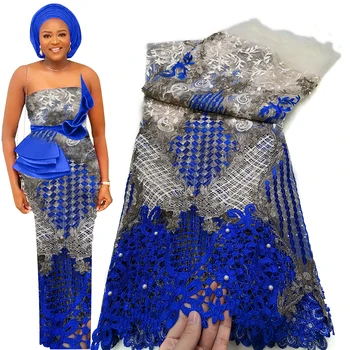 Bestway Moda Afrika Dantel Kumaş 5 Yards Yüksek Kalite Nijeryalı Kadınlar Düğün Taş Boncuk Nakış Fransız Tül Dantel Malzeme