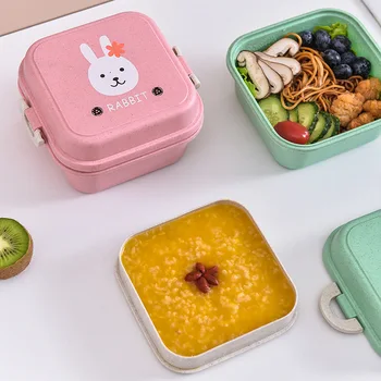 Sevimli Karikatür yemek kabı Taşınabilir meyve salatası kutusu Kız Okul Çocukları için Paketlenmiş Öğle Yemeği Piknik Buğday Samanı Sağlıklı Gıda Kapları