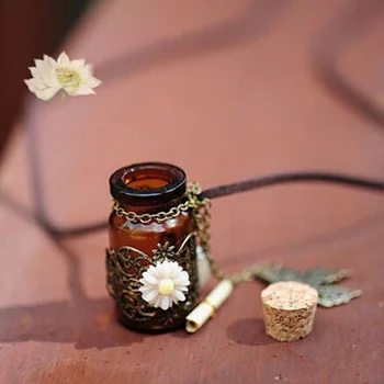 Retro Mantar Dileğiyle Şişe Kazak Zinciri Oyma Uzun Deri Kordon Kolye Kolye Vintage Kelebek Çiçek Kolye Kolye
