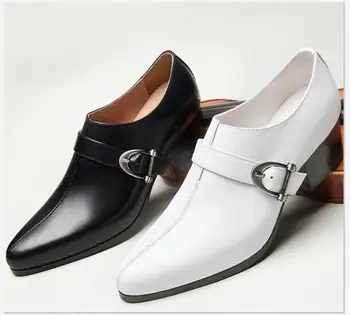 Erkek Yüksek topuklu Hakiki Deri Elbise Ayakkabı Erkekler Beyaz Düğün Ayakkabı İngiltere Moda Yükseklik Artış Rahat İş Ayakkabıları 36-44