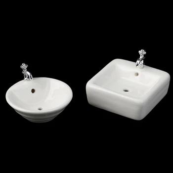 Kare Dollhouse Banyo Lavabo 1: 12 Minyatür Seramik Lavabo banyo lavabosu Modeli Simülasyon Aksesuarı Dollhouse Beyaz