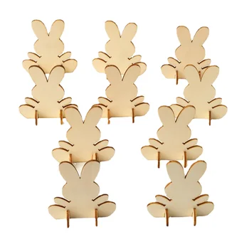 10 adet Bitmemiş Ahşap paskalya tavşanı 3D Tavşan Ahşap Süs Kesikler Zanaat DIY Boyama masa süsü Paskalya doğum günü hediyesi