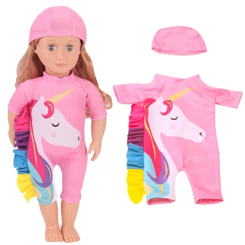 18 inç Kız oyuncak bebek giysileri Unicorn mayo pembe yüzmek kap Tulum Amerikan yenidoğan elbise bebek oyuncakları fit 43 cm bebek bebek c745