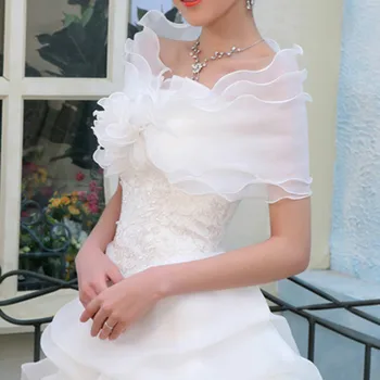 Düğün Bolero Ruffles Kısa Kadınlar Gelin Pelerin Kırmızı Beyaz Pelerin Ucuz Düğün Aksesuarları