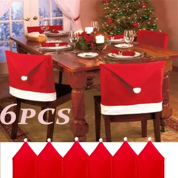 6 kırmızı noel sandalyesi kapakları Santa şapka yemek sandalyesi kapakları Mutlu Yeni Yıl Noel partisi aile mutfak masa süslemeleri2023