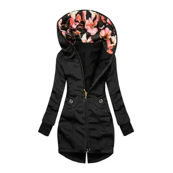 Günlük Giyim için %60 HOTLady Ceket Düz Renk Çiçek Baskılı Kapüşonlu Kadın Ceket