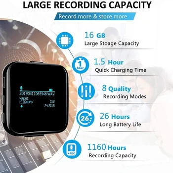 SUTTON 32 GB Mini Dijital Ses Kaydedici MP3 Çalar ile Klip 1160 Saat Kayıt Kapasitesi Dersler ve Toplantılar için Uygun