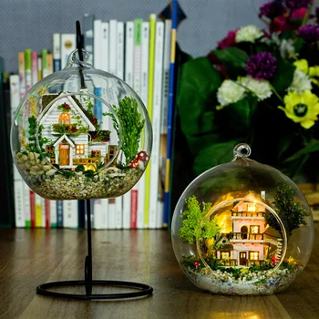 DIY Ahşap Bebek Evi Minyatür Kitleri Mobilya Norveç Ağaç Ev cam küre Casa Dollhouse Oyuncaklar Kızlar için Noel Hediyeleri