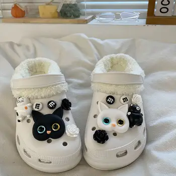 Siyah ve Beyaz Kedi Delik Ayakkabı Ayakkabı Takılar Aksesuarları Croc ayakkabı tokası Balon Köpek DIY Ayakkabı 3D Çiçek Süslemeleri