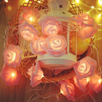 Romantik gül ışık zinciri yapay gül çiçek Garland peri ışıkları 10/20/40 / 80leds düğün sevgililer günü dekorasyon