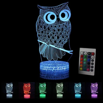 3D LED Akrilik Lambalar Baykuş Modeli Dokunmatik Uzaktan Kumanda Başucu masa lambası Süs Ev Çocuk Odası Dekorasyon için