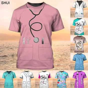 2023 kadın Yuvarlak Boyun Hemşire Doktor T Shirt 3D Baskılı Üniforma Kaliteli Grafik T Shirt Ücretsiz kargo İş Elbiseleri Üstleri Tee 4x