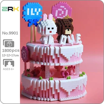 ZRK 9901 Mutlu Doğum Günü Düğün Pastası Tatlı Şeker Tavşan Ayı Bebek 3D Mini Elmas Blokları Tuğla Yapı Oyuncak Çocuklar için hiçbir Kutu