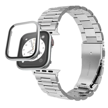 Metal Kasa + Bilezik apple saat bandı Serisi 7 45mm 41mm Paslanmaz Çelik Kayış Ekran Koruyucu için iWatch SE 6 5 4 44mm 40mm