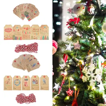 50 Adet Noel Baba Kraft Etiketi Hediye Sarma askılı etiketler Kraft Kağıt Noel Etiketleri DIY Parti Kartları noel dekorasyonları Ambalaj Kaynağı