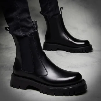 marka tasarımcısı erkek eğlence chelsea çizmeler sıcak kürk kış ayakkabı hakiki deri platformu çizme moto ayak bileği botas hombre zapatos