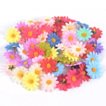 50/100 adet Dekoratif Mini Dasiy yapay çiçek El Yapımı Kafa Düğün Dekor DIY Çelenk Hediye Kutusu Scrapbooking Craft Sahte Çiçek