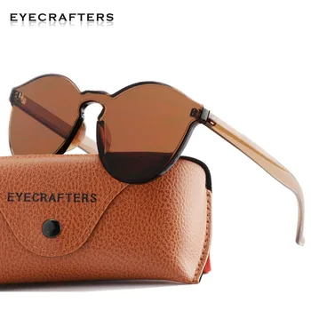 Moda Retro Vintage Bayan Çerçevesiz Yuvarlak Güneş Gözlüğü Bayan Şeffaf Şeker Renk güneş gözlüğü Kadın Serin Kahverengi Gözlük Oculos De Sol