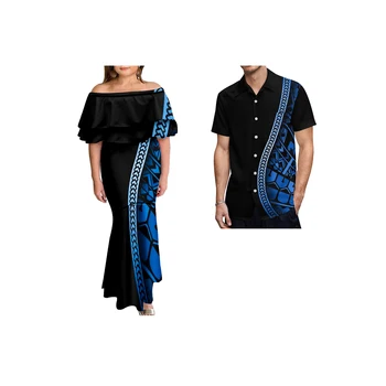 Polinezya üstleri ve Denizkızı etek iki parçalı set Puletasi Şal Kapalı Omuz günlük Elbiseler Maç Erkek Gömlek