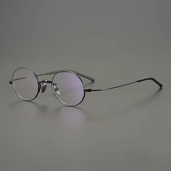 Japon Oval El Yapımı Titanyum Çerçeve Erkekler Kadınlar İçin Gözlük Küçük Gözlük Miyopi Gözlük Ultralight Gafas Gözlük oculos