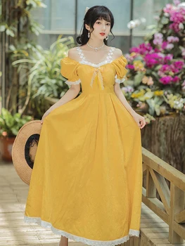 Yaz Puf Kollu Fransız Straplez Tatlı Prenses Elbise İlmek Sevimli Şık Dantel Omuz Askısı Mizaç Parti Elbise Vestidos