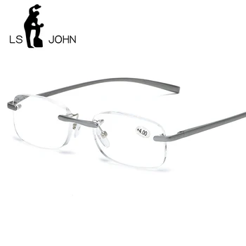 LS JOHN Çerçevesiz okuma gözlüğü Erkekler Kadınlar Markalar Alüminyum Magnezyum Anti mavi ışık Presbiyopik Gözlük +1.0 ila + 4.0 kılıf ile