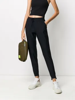 Kadın Elastik Bel İpli Siyah Sweatpants İlkbahar Yaz 2022 Kadın Streç Spor Rahat Yoga uzun pantolon