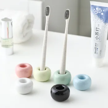 Banyo Vanity Tezgahı için Mini Seramik El Yapımı Çift Diş Fırçası Tutucu Standı