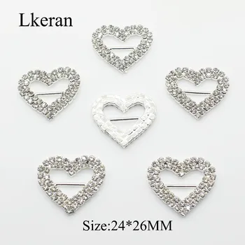 Yeni! 50 adet / grup 24 * 26mm Çift sıralı kalp suni elmas toka Kaymak Dıy Kristal Düğün Dekoratif Davetiye Mektubu Aksesuarları